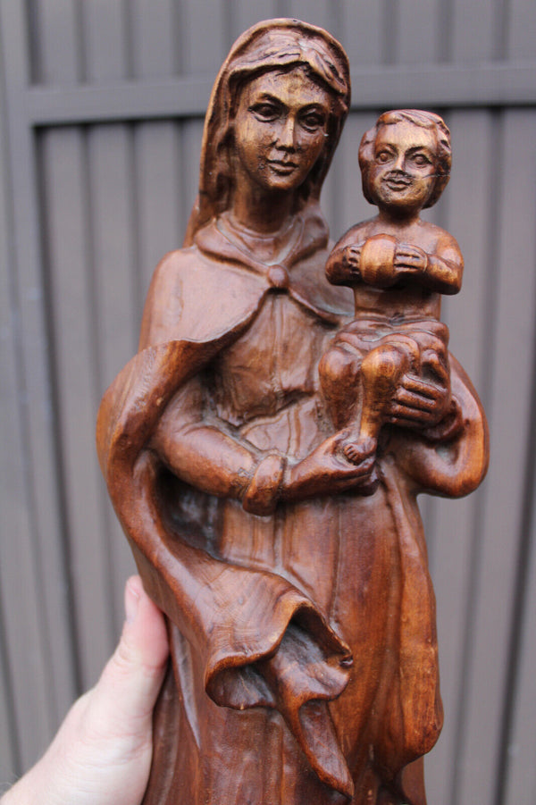 German wood carved 1950 Wall madonna console statue figurine religious