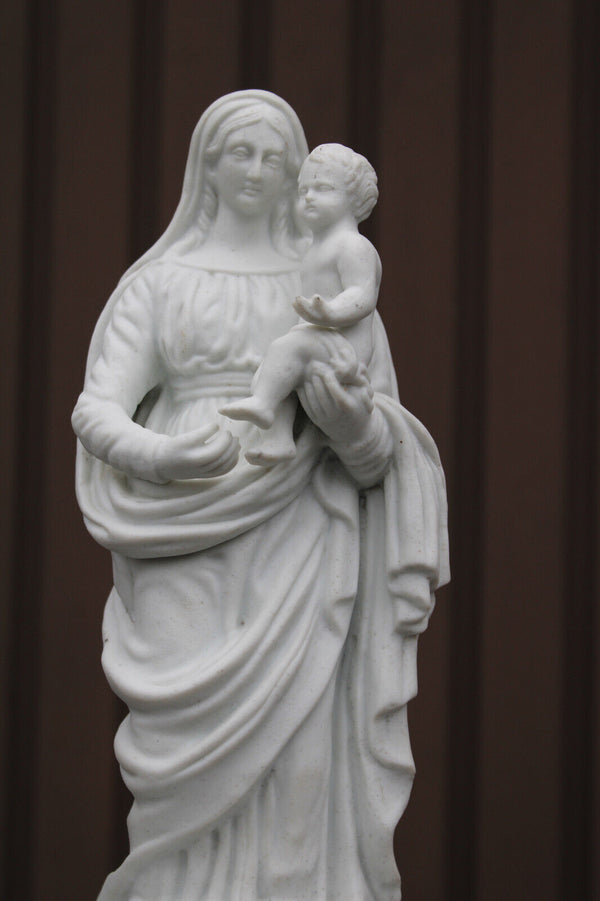 Large antique bisque porcelain madonna child statue religious