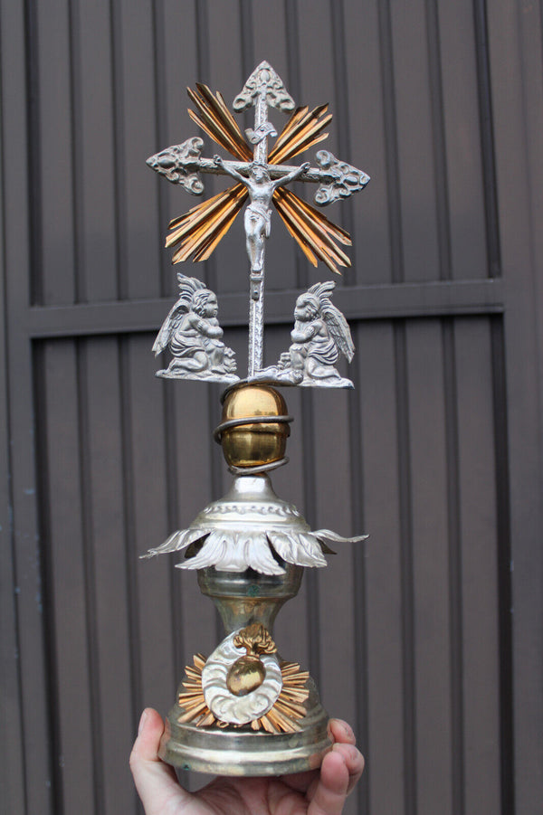 Antique metal crucifix angels sacred heart rare religious
