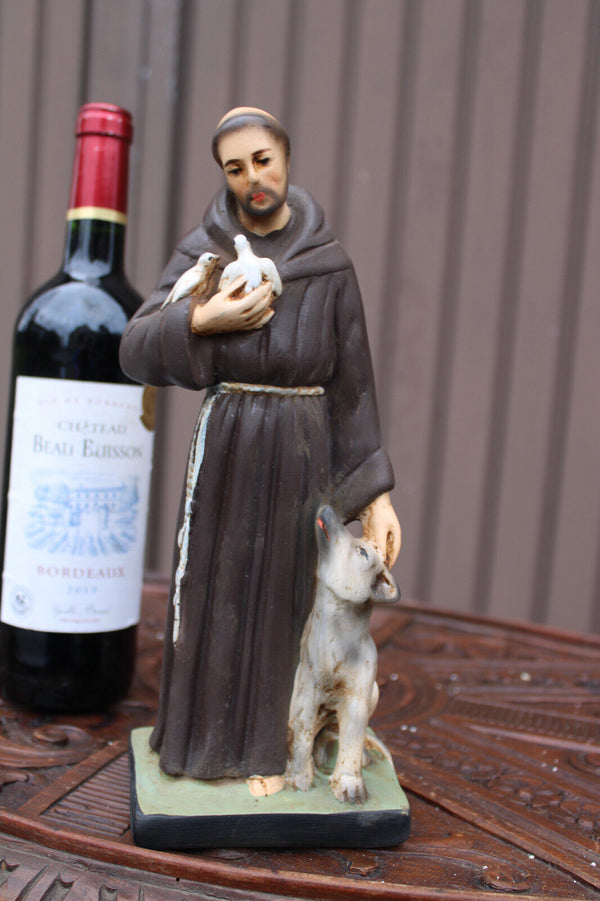 Antique saint Francis Assisi Figurine ceramic religious statue rare