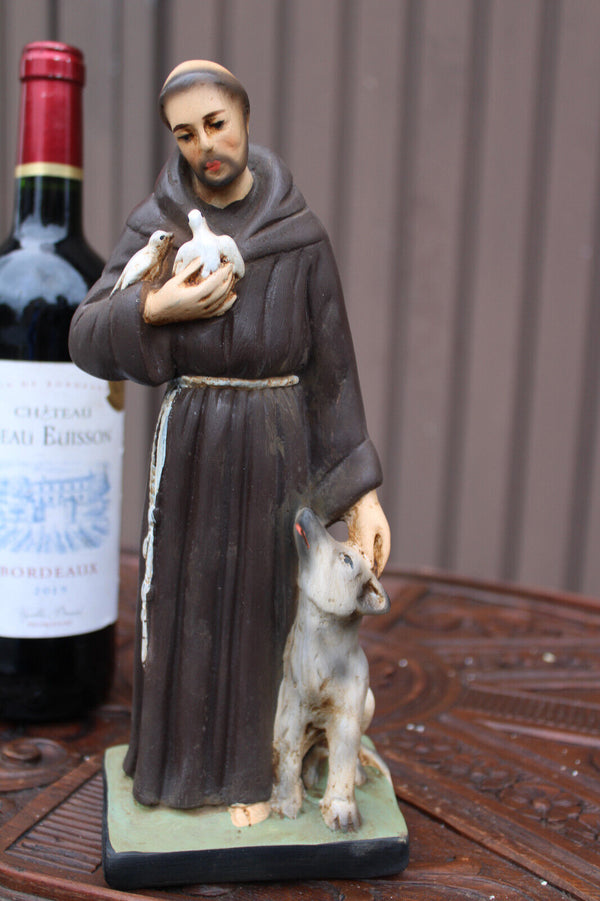 Antique saint Francis Assisi Figurine ceramic religious statue rare