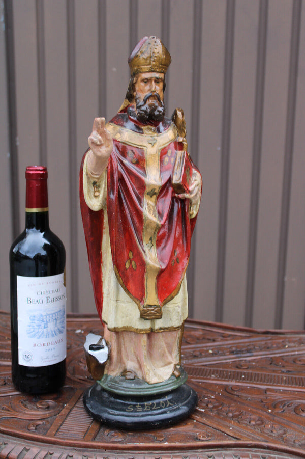 Large  Antique saint Eloy eligius Figurine ceramic religious statue bishop