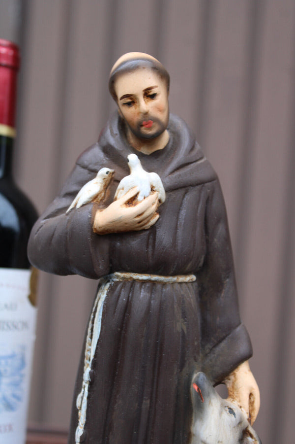 Antique saint Francis Assisi Figurine ceramic religious statue rare