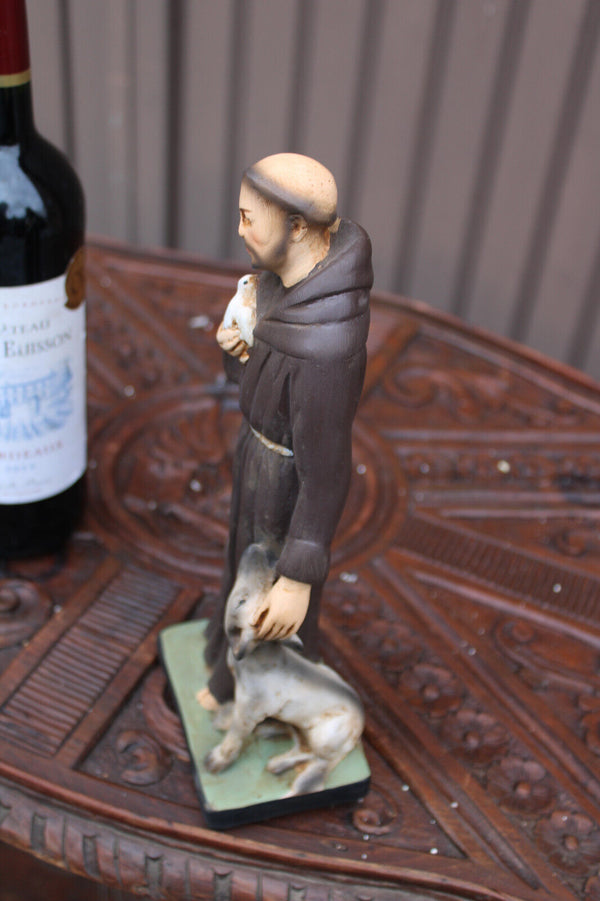 Antique saint Francis Assisi Figurine ceramic religious statue rare