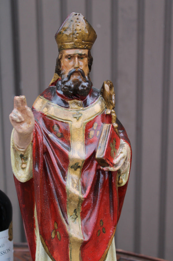 Large  Antique saint Eloy eligius Figurine ceramic religious statue bishop