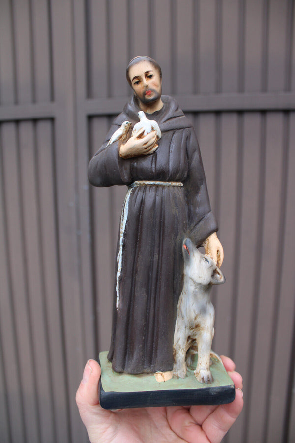 Antique saint Francis Assisi Figurine ceramic religious statue rare