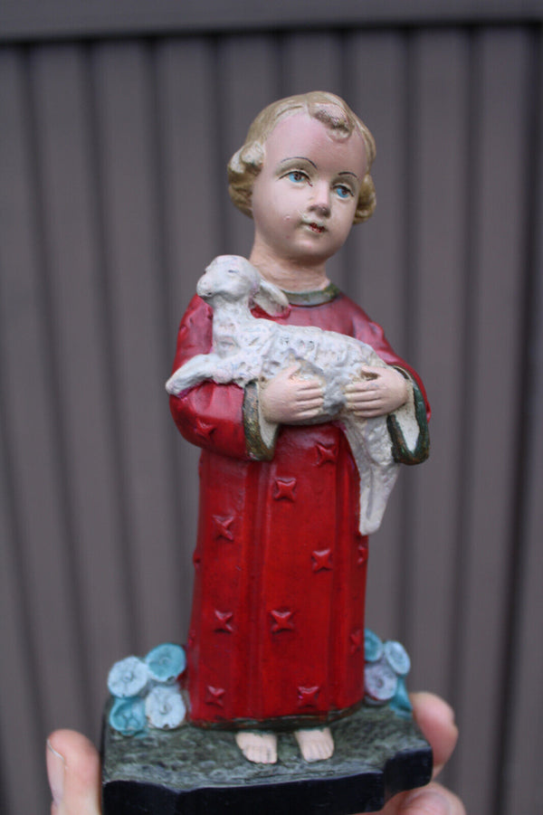 Antique young jesus lamb boy figurine statue