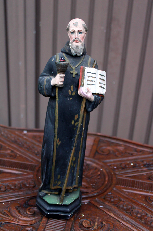 Antique saint benedict Cup snake Statue figurine ceramic religious