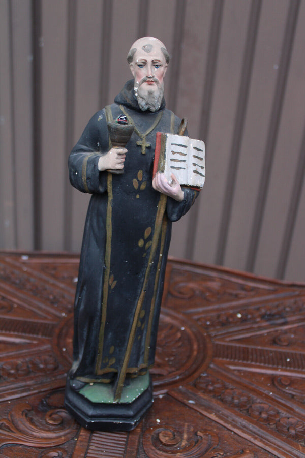 Antique saint benedict Cup snake Statue figurine ceramic religious