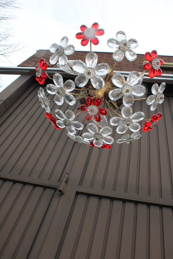 Mid century Italian banci Daisy flowers glass red clear flush mount lamp n2