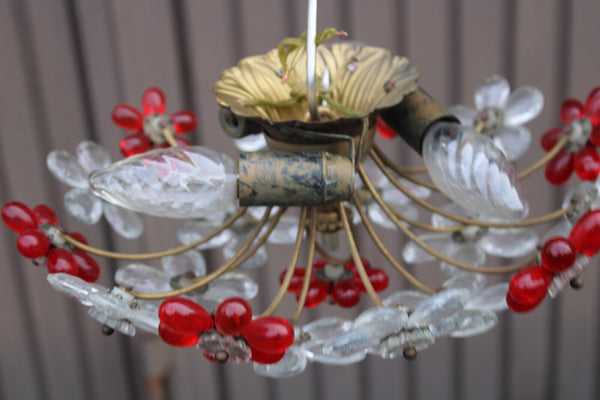 Mid century Italian banci Daisy flowers glass red clear flush mount lamp n2