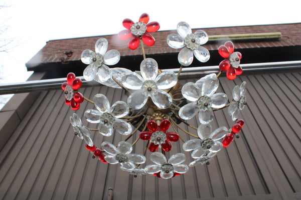 Mid century Italian banci Daisy flowers glass red clear flush mount lamp