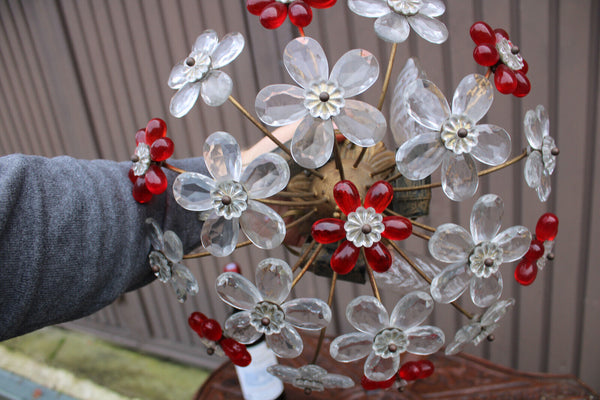 Mid century Italian banci Daisy flowers glass red clear flush mount lamp n2