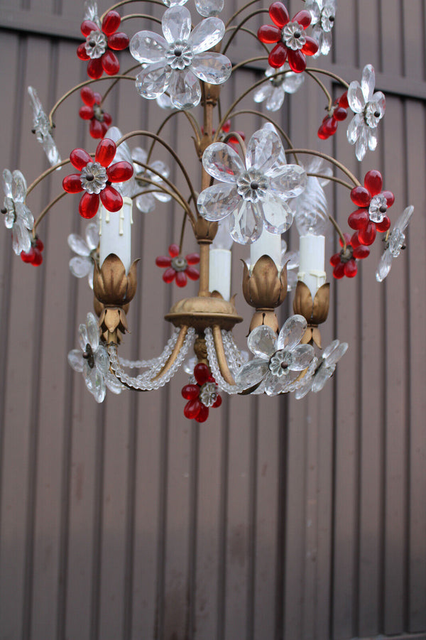 Mid century Italian banci Daisy flowers glass red clear Chandelier lamp 1970