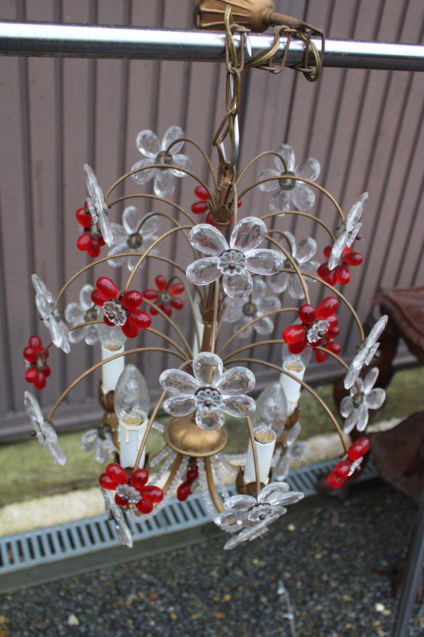 Mid century Italian banci Daisy flowers glass red clear Chandelier lamp 1970