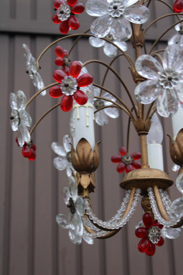 Mid century Italian banci Daisy flowers glass red clear Chandelier lamp 1970