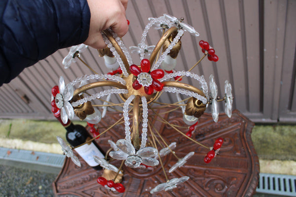 Mid century Italian banci Daisy flowers glass red clear Chandelier lamp 1970