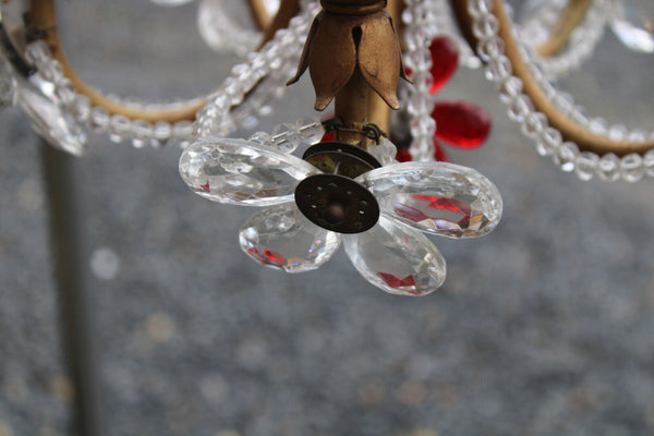 Mid century Italian banci Daisy flowers glass red clear Chandelier lamp 1970