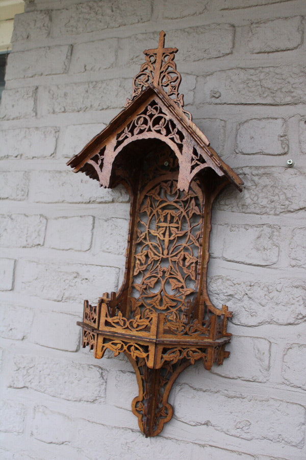 French wood cut 1950 religious wall chapel console for saint statue
