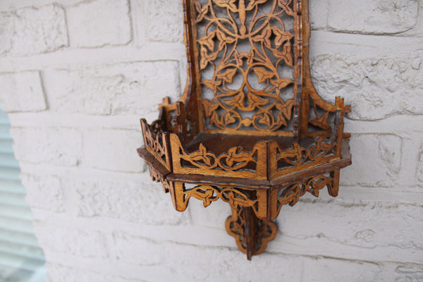 French wood cut 1950 religious wall chapel console for saint statue