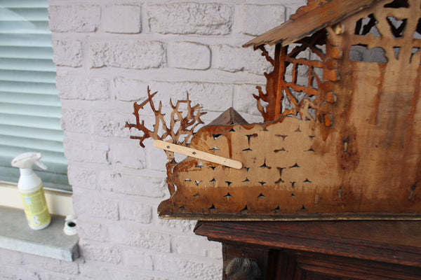 Vintage 1950 wood cut nativity stable statue christmas angels