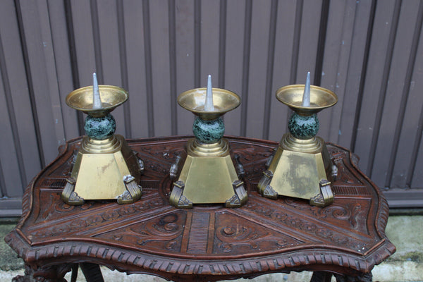Set 3 Religious altar church candlestick candle holder crucifix bronze marble