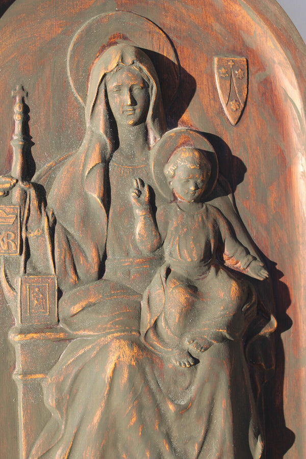 Religious ceramic Madonna relief wall plaque