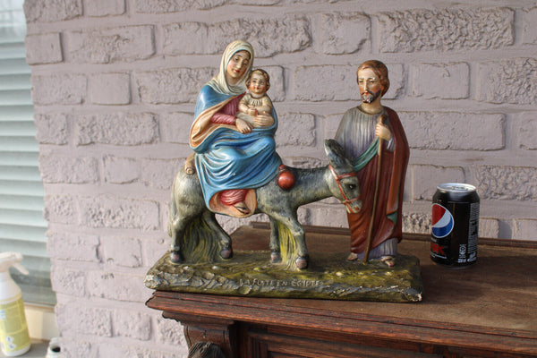 LARGE belgian ceramic chalk signed ARNOVA Flight to egypt Statue jesus mary