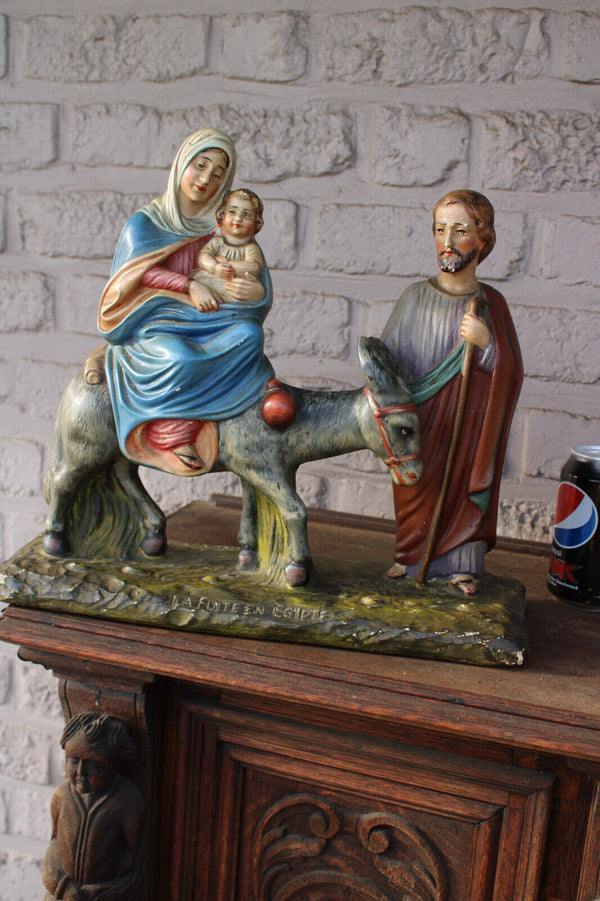 LARGE belgian ceramic chalk signed ARNOVA Flight to egypt Statue jesus mary