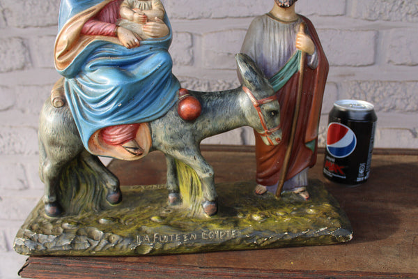 LARGE belgian ceramic chalk signed ARNOVA Flight to egypt Statue jesus mary