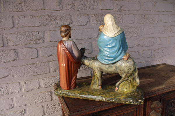 LARGE belgian ceramic chalk signed ARNOVA Flight to egypt Statue jesus mary