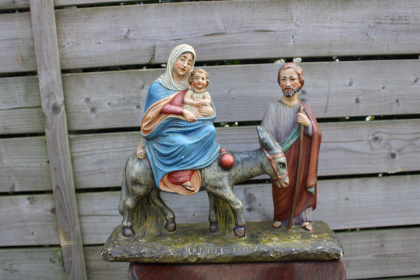 LARGE belgian ceramic chalk signed ARNOVA Flight to egypt Statue jesus mary