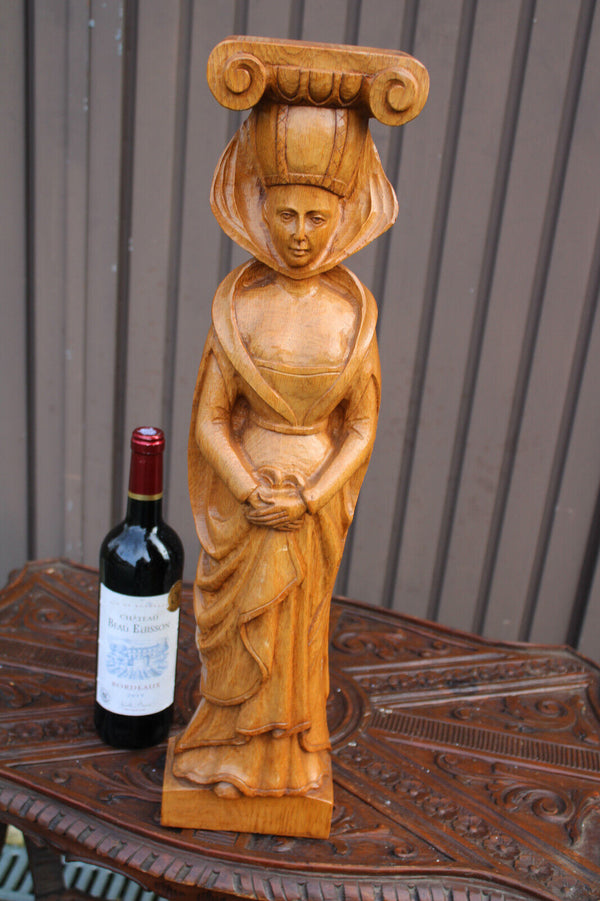 LARGE vintage 1950s wood carved statue margaretha austria saint