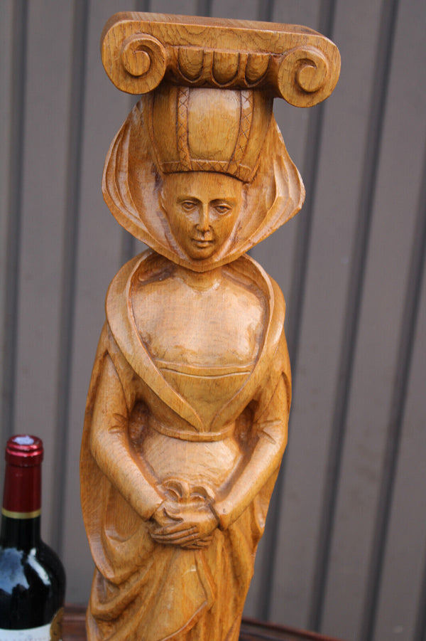 LARGE vintage 1950s wood carved statue margaretha austria saint