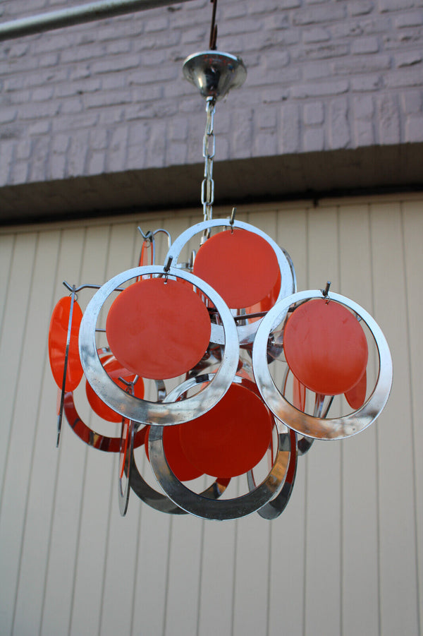 Mid century 1970 retro vistosi design orange discs chandelier lamp