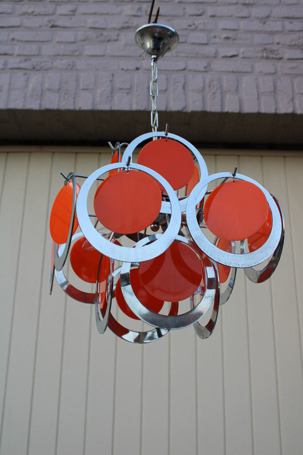 Mid century 1970 retro vistosi design orange discs chandelier lamp