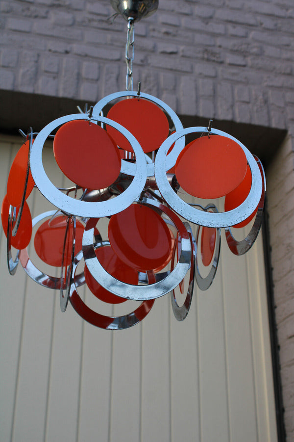 Mid century 1970 retro vistosi design orange discs chandelier lamp