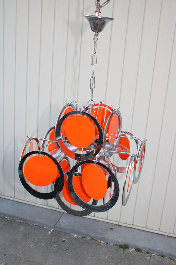 Mid century 1970 retro vistosi design orange discs chandelier lamp