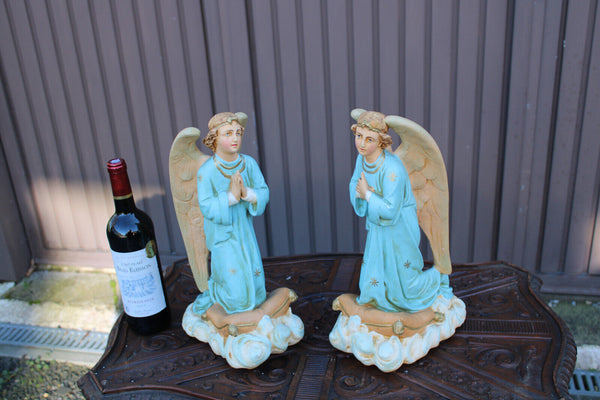 PAIR antique religious ceramic angel praying statue religious church rare set