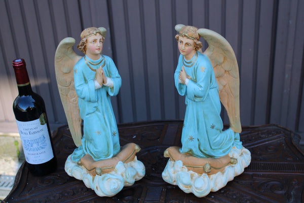 PAIR antique religious ceramic angel praying statue religious church rare set