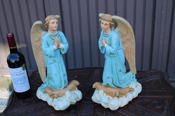 PAIR antique religious ceramic angel praying statue religious church rare set