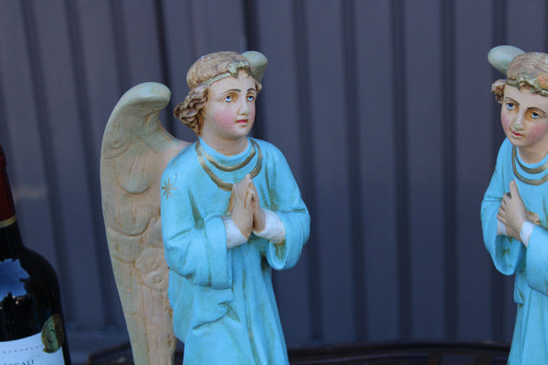 PAIR antique religious ceramic angel praying statue religious church rare set