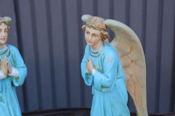 PAIR antique religious ceramic angel praying statue religious church rare set