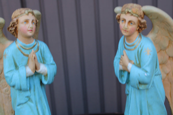 PAIR antique religious ceramic angel praying statue religious church rare set