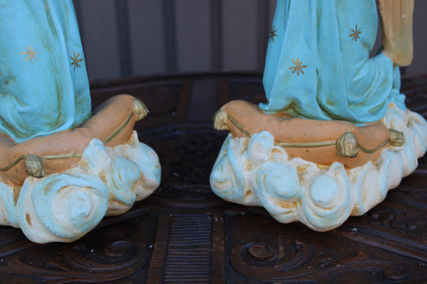 PAIR antique religious ceramic angel praying statue religious church rare set