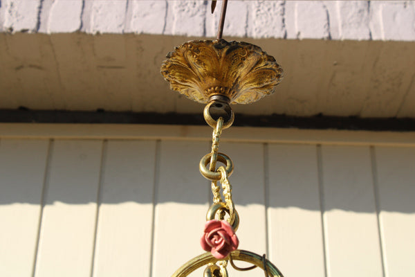 Antique french bronze putti cherub figurine chandelier ceiling lamp porcelain