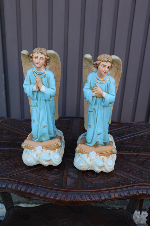 PAIR antique religious ceramic angel praying statue religious church rare set