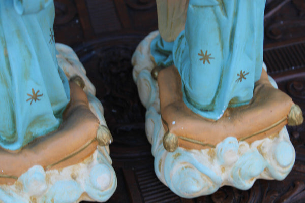 PAIR antique religious ceramic angel praying statue religious church rare set