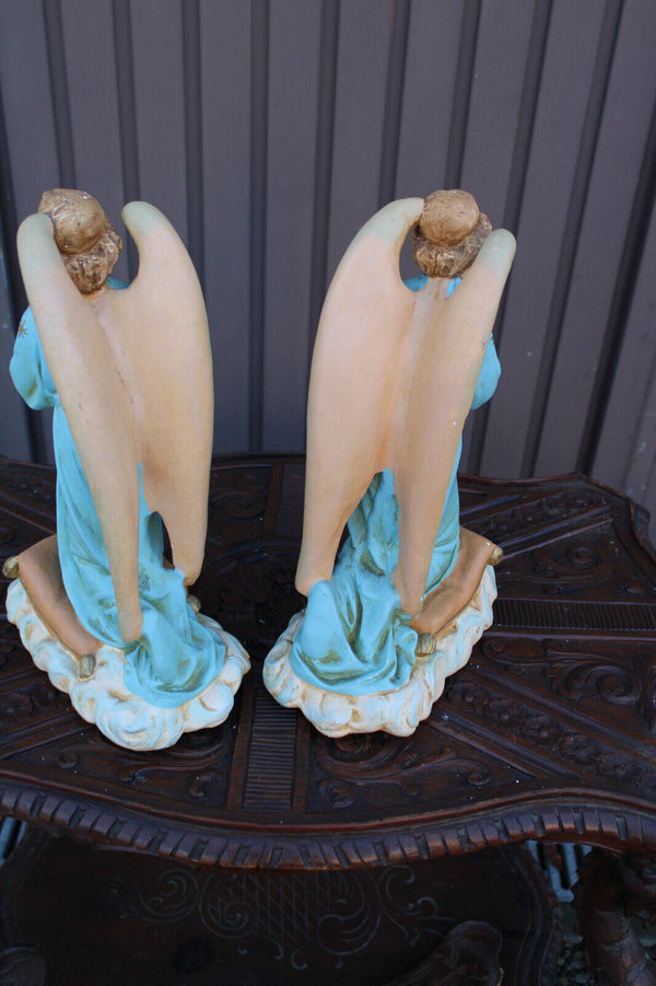 PAIR antique religious ceramic angel praying statue religious church rare set