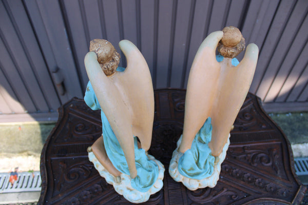 PAIR antique religious ceramic angel praying statue religious church rare set